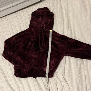 Cropped maroon velvet hoodie